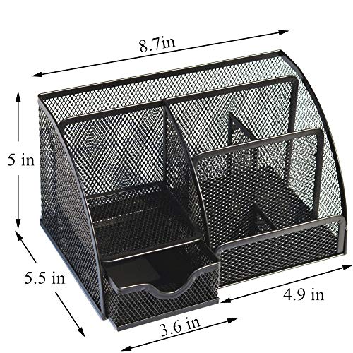 Mesh Desk Organizer,Mesh Pencil Cup Organizer,9 Compartment Desktop Office Supplies Storage Organizer (Black-B) - Thumbnail 2