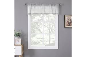 Tollpiz Sheer Valance Linen Textured Bedroom Valance Curtains Sheer Light Filtering Rod Pocket Voile Curtain Valances for Living Room, 54 x 16 inches Long, Silver Grey, Set of 1 Panel