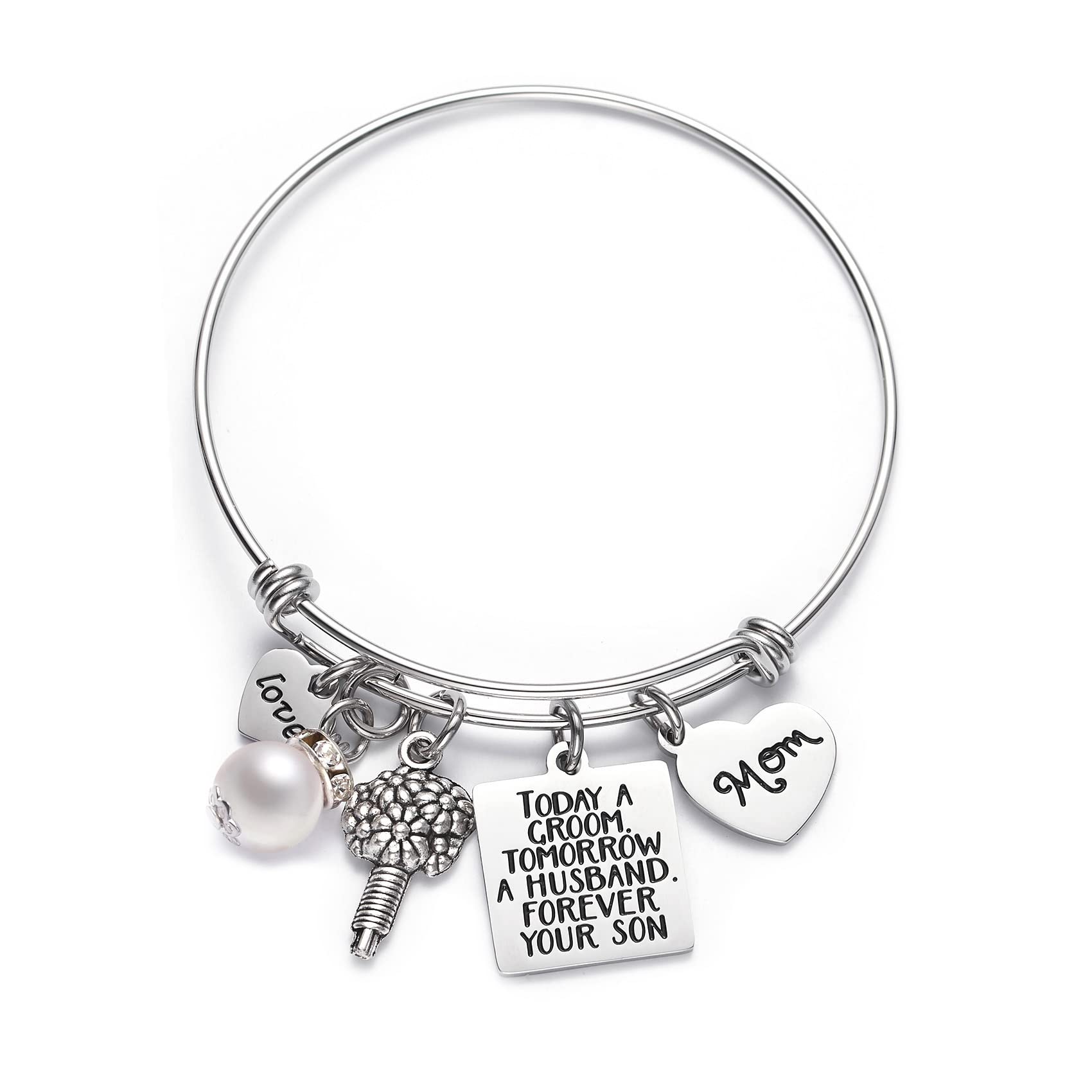 Mother of The Groom Bride Gifts Mother In Law Gift Mom Bangle Bracelets From Son Today a Groom Tomorrow a Husband Forever Your Son Bracelet