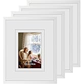 PHAREGE 8x10 White Picture Frames 4 Pack, Double Mat Frame for 5x7 or 4x6 Photo, Tabletop Display or Wall Hanging