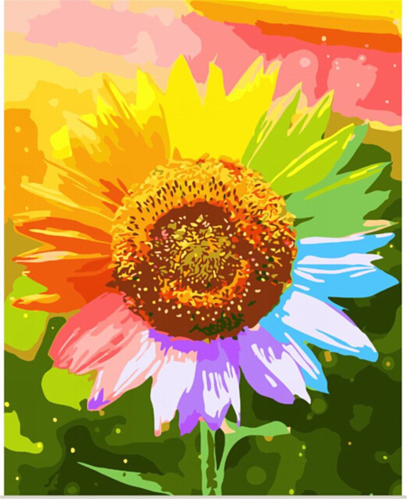 YEESAM ART Paint by Numbers for Adults Beginners Colorful Sunflower 16x20 inch Linen Canvas Acrylic DIY Number Painting Kits Wall Art Decor Gifts
