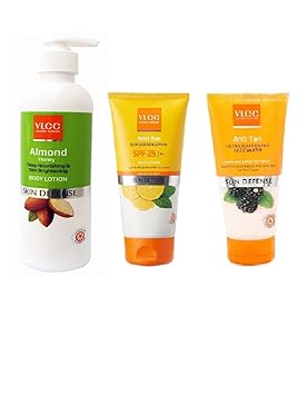 VLCC COMBO (ANTI TAN FACE WASH 150ML, ANTI TAN SUNSCREEN SPF +25_150ML & ALMOND BODY LOTION 350ML)