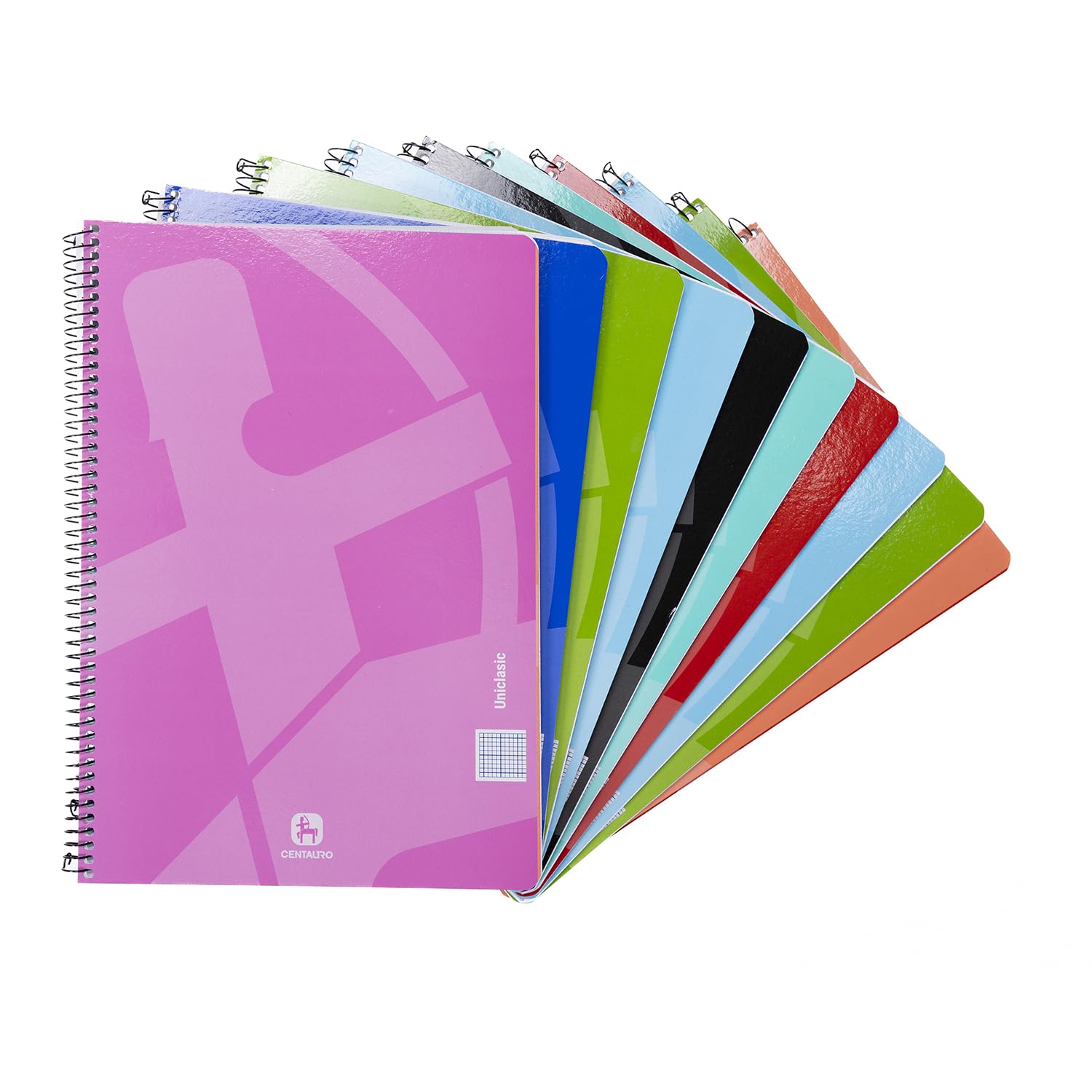 Unipapel 98440294.Pack of 10 Spiral Notebooks, Graph Paper, Soft Cover Centaurus 01 – Uniclassic, Folio Size, 80 Sheets, 60 g, Random Assorted Colours