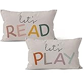 HIWX Kids Playroom Decor, Classroom Throw Pillows Cover,Let's Read Play Decorative 12 x 20 Throw Pillow Cover,Lets Play Read Kids Reading Corner Room Playroom Nursery Decor Set of 2 Pillowcase(Gray)