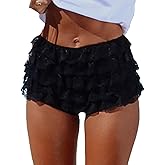 RUEWEY Women Y2k Fairy Lolita Bloomers Cute Ruffle Lace Trim Victorian Booty Shorts Layered Bottoms Panties