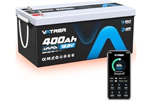 VATRER POWER 12V 400AH LiFePO4 Lithium Battery with Self-Heating, Built-in 200A BMS, APP Monitoring, Low Temp Cutoff, 5000+ D