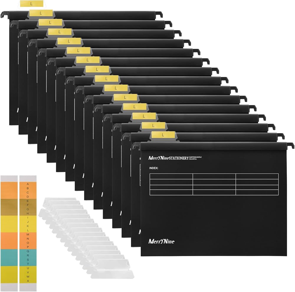 MerryNine Suspension Files A4 15Pcs Polypropylene with Tabs Black