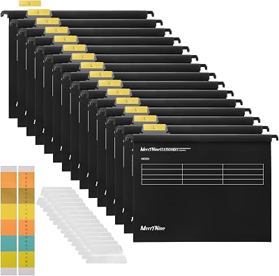 MerryNine Suspension Files A4 15Pcs Polypropylene with Tabs Black