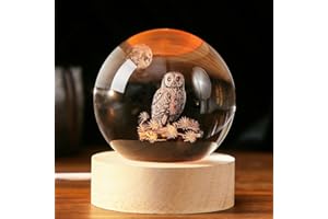 IFOLAINA 3D Owl Crystal Ball 60mm Owl Figurines in Crystal Ball Decor Collectibles Snow Globes Gift Glass Sphere with Wooden Light Base