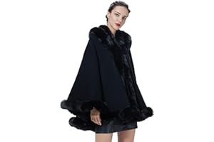 SUFCOMOU Poncho Hooded Shawl Wrap Women Cape Winter Faux Fur Trim Coat Sleeveless Cardigan Dressy Cloak for Party