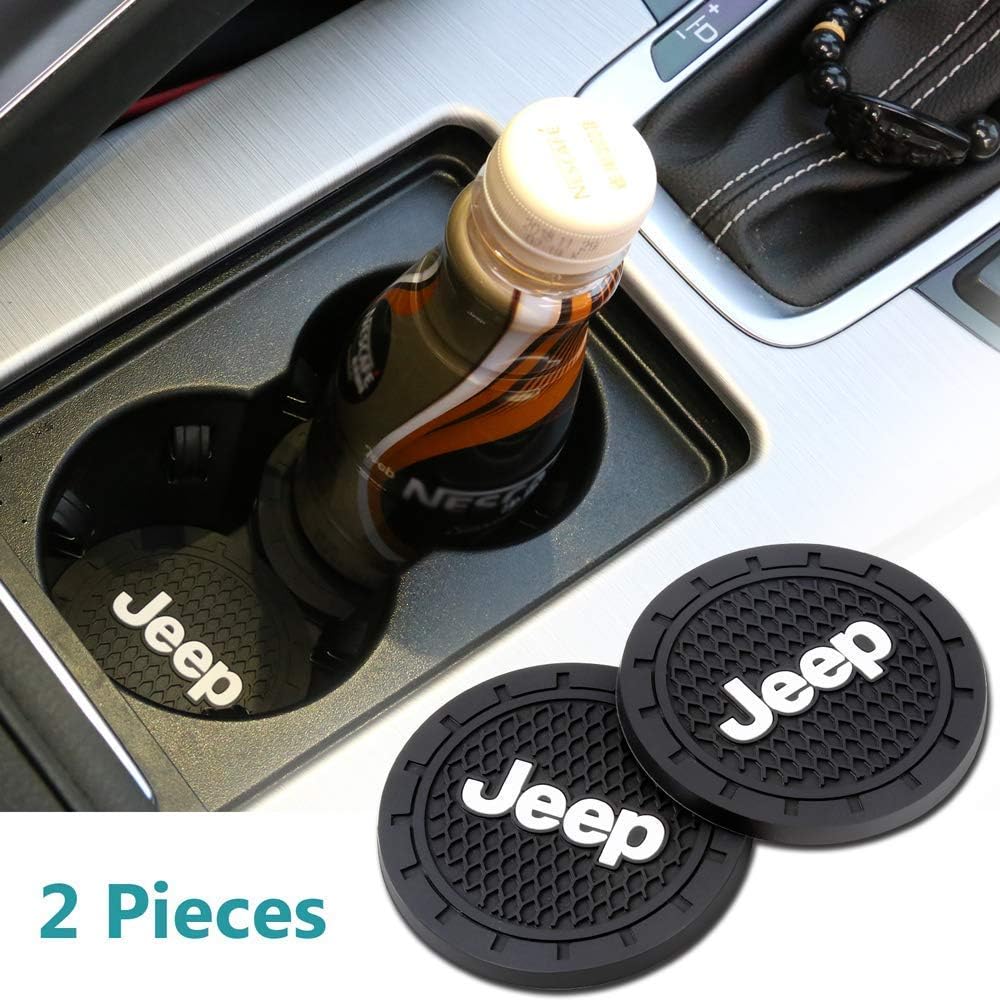 BLYT 2 Pcs 2.75 inch Car Interior Accessories Anti Slip Cup Mat for Jeep Grand Cherokee Wrangler Compass Cherokee Renegade Patriot Grand Comander Decoration,etc All Models