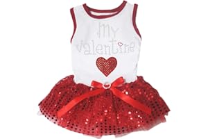 Petitebella My Valentine Heart Puppy Dog Dress (White/Red Sequins, XXX-Large)