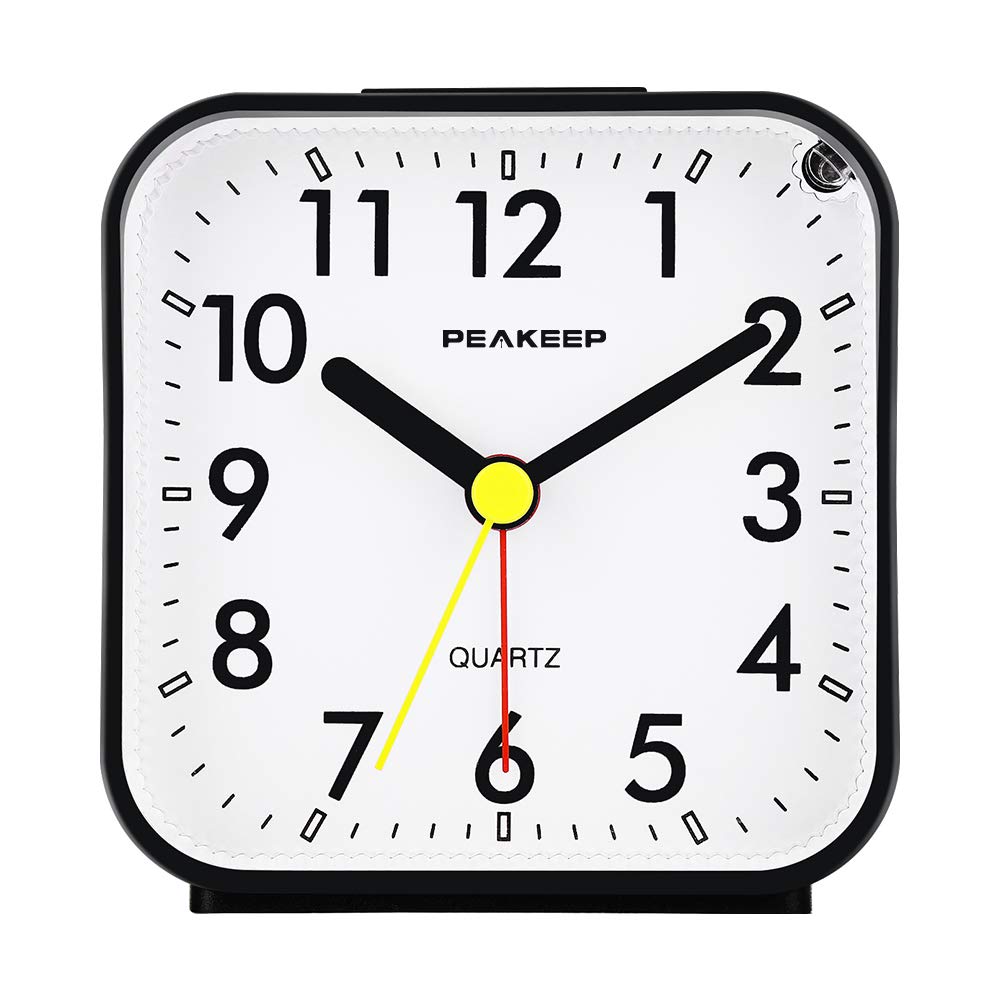 Peakeep Small Battery Operated Analog Travel Alarm Clock Silent No