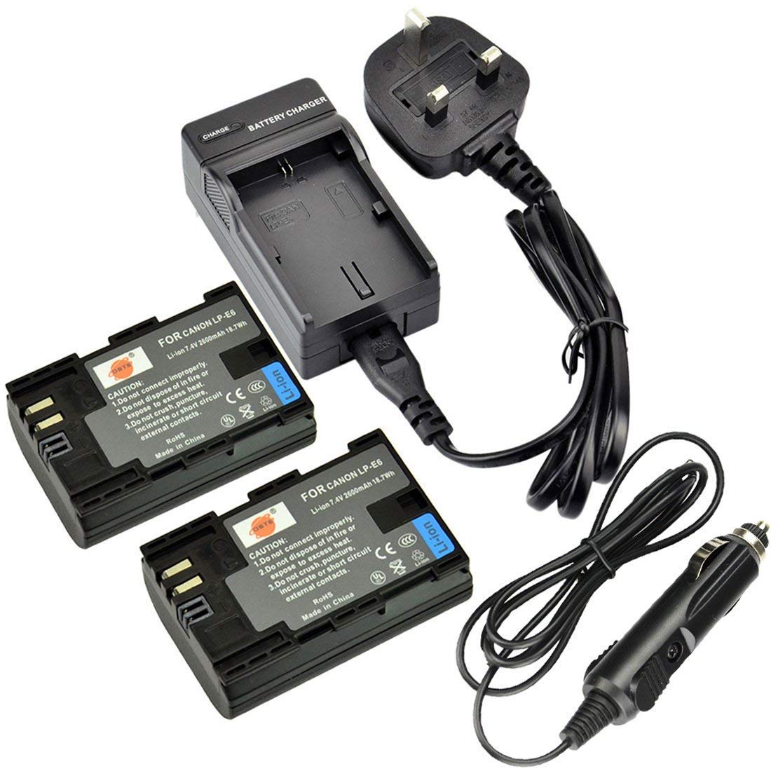 DSTE® 2x LP-E6 LP-E6N Rechargeable Li-ion Battery + DC88U Travel and Car Charger Adapter for Canon EOS 5D Mark II, EOS 5D Mark III, EOS 5DS, EOS 5DS R, EOS 6D, EOS 7D, EOS 60D, EOS 60Da, EOS 70D, 7D markII, 7D markIII Digital Camera