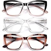 ORANZI Reading Glasses for Women, 3 pack Fashion Oversized Blue Light Readers for Women, Spring Hinge Cat Eye Glasses Anti Eyestrain (B1 Blackpink Transparent Pink, 1.50)