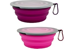 YLAPTEW Medium Collapsible Dog Bowl 23oz,2 Pack Portable and Foldable Pet Travel Bowls with 2 Carabiners & Lids for Dogs Cats and Small Animals (Purple+Pink, 650ml)