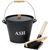 INNO STAGE Mini Metal Ash Bucket with Lid, Shovel and Broom, 1.5 Gallon | Ash Can for Fireplaces, Wood Stoves, and Fire Pits
