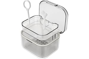 NOONEBUTYOU Retainer Cleaner Case, Travel Denture Bath with Drain Tray, Suitable for Dentures, Denture Bridges, Partial Dentures, Traditional Braces (Black)
