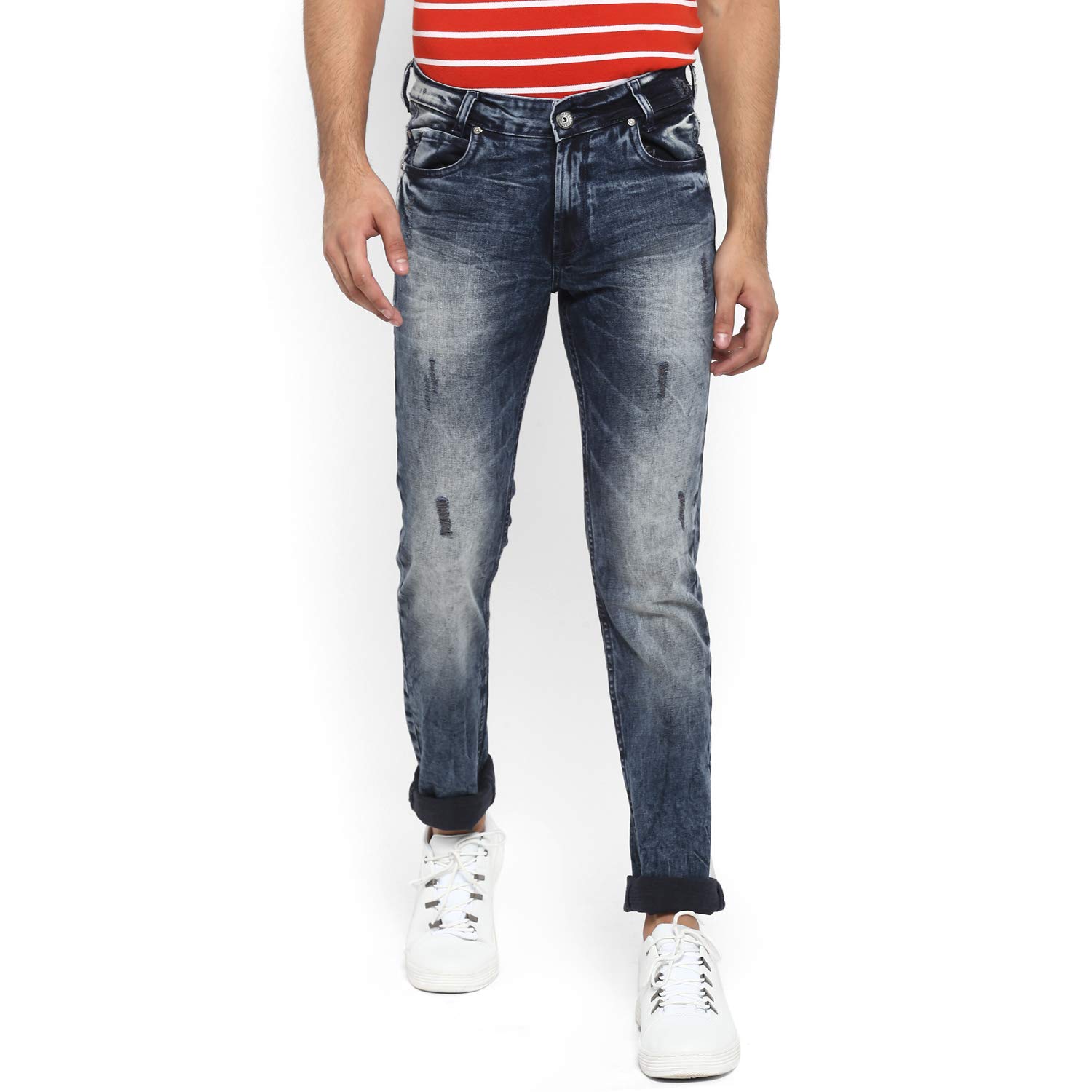 indigo distressed jeans