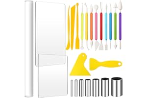 Honoson 24 Pcs Clay Sculpting Tools Kits Polymer Clay Tools DIY Set with Roller, Acrylic Sheet, Scraper Backing Board, Round Circle Shape Cutter, Shaping for Art Craft(Colorful)