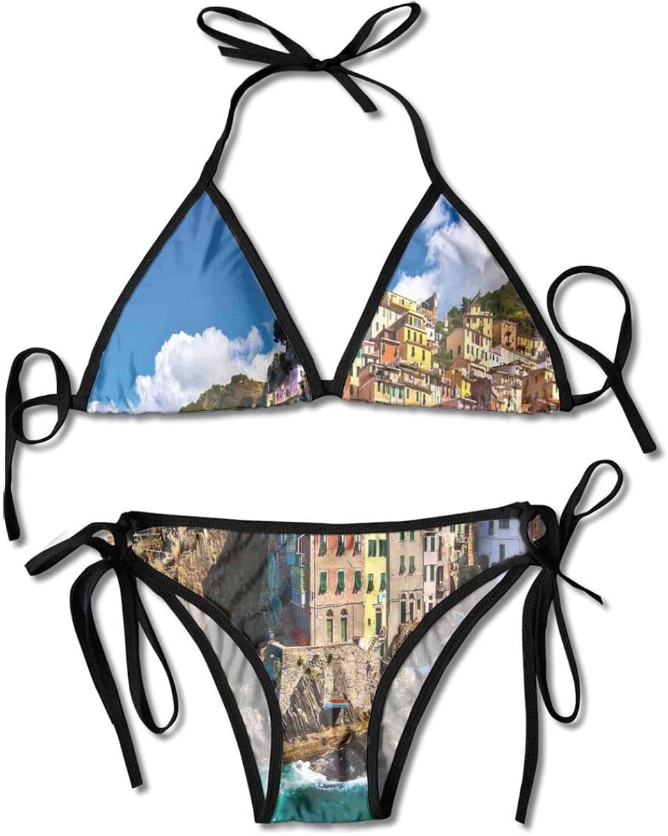 Women's Tie Side Bottom Padding Triangle Bikini Swimsuits