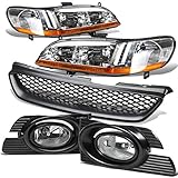 For Honda Accord 4DR Headlight (Chrome)+Bumper Fog Light (Clear Lens)+Grille - 6th Generation CG1 CG5 CG6