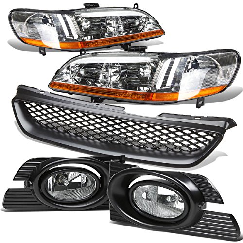 For Honda Accord 4DR Headlight (Chrome)+Bumper Fog Light (Clear Lens)+Grille - 6th Generation CG1 CG5 CG6