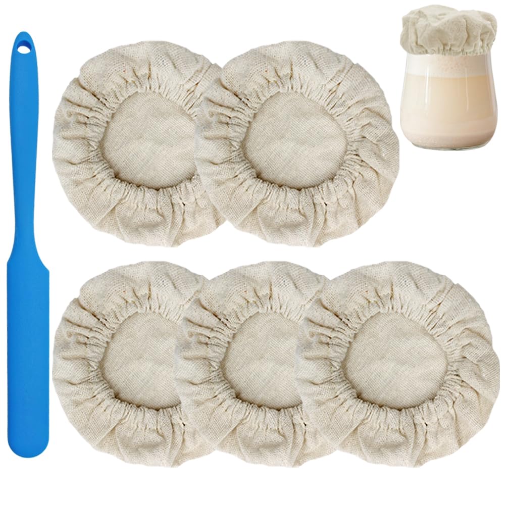 5 Pcs Sourdough Basket Liner Cloth, YuCool Bread Banneton Proofing Basket Cloth Liner, Baking Dough Basket Cover Liner for Sourdough Proving Baking Supplies with 1 Scraper