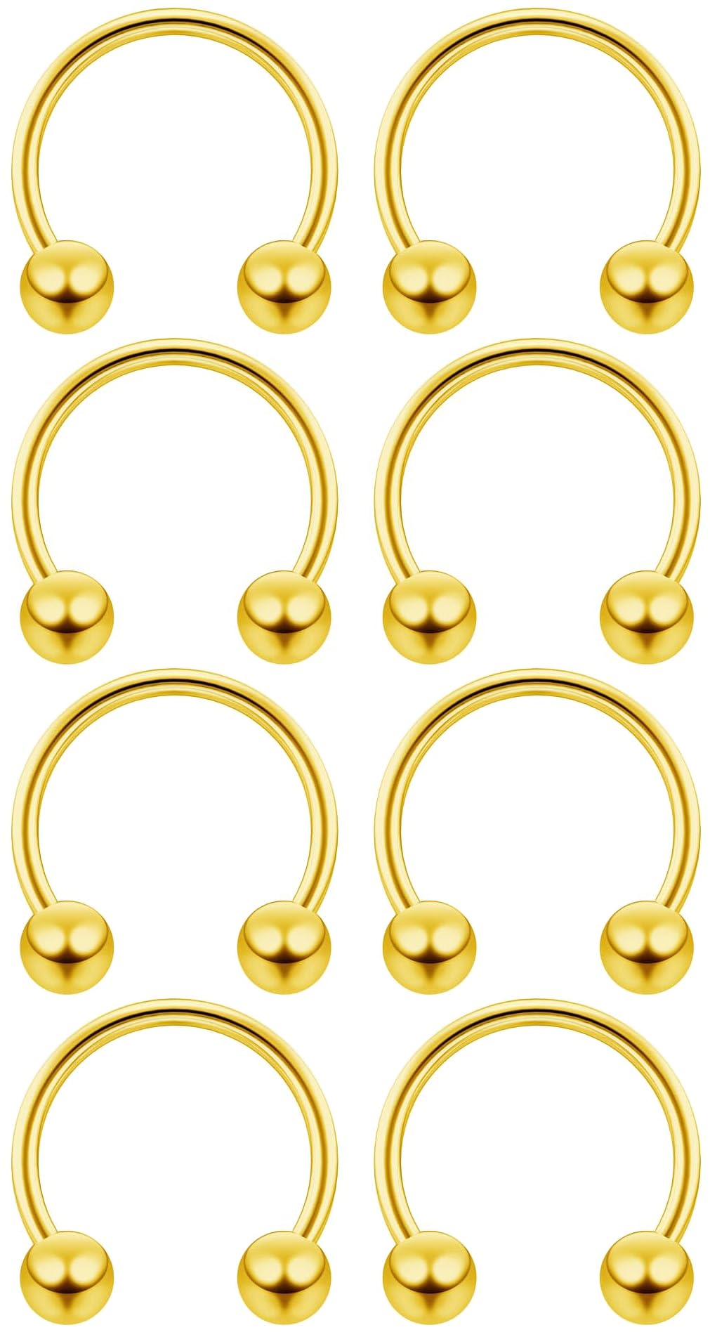 Bling Piercing 8pc 1mm 18g Gold Surgical Stainless Steel Horseshoe Bar Hoop 3mm Ball Circular Barbells Earrings Cartilage Helix Septum Nose Lip Rings - 8mm