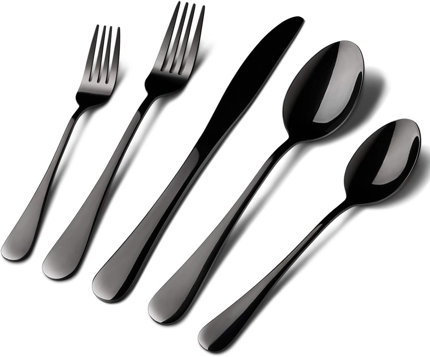 Black Silverware Set Stainless Steel, 40 Pieces Utensil Serve for 8 Including Fork Spoon and Knife, Mirror Polished Flatware Sets with Gift Package Suit Wedding(Shiny Black)