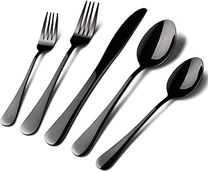 Black Silverware Set Stainless Steel, 40 Pieces Utensil Serve for 8 Including Fork Spoon and Knife, Mirror Polished Flatware Sets with Gift Package Suit Wedding(Shiny Black)