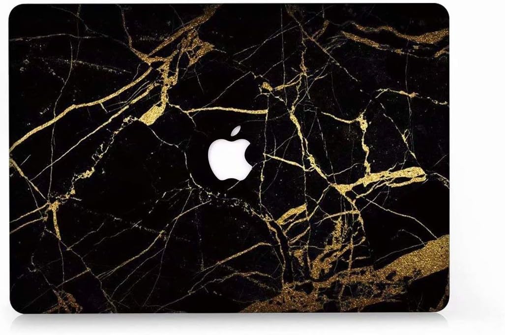 AQYLQ MacBook Protective Hard Case Cover Laptop Sleeve [For MacBook Air 13 Inches: A1369/A1466], Ultra Thin Matte Plastic Hard Case Cover, DL35 Black & Gold Marble