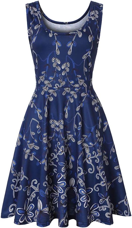 SANCABA Sleeveless Midi Dress Tank A-Line Dress Casual Floral Printed Beach Flowy Sundress