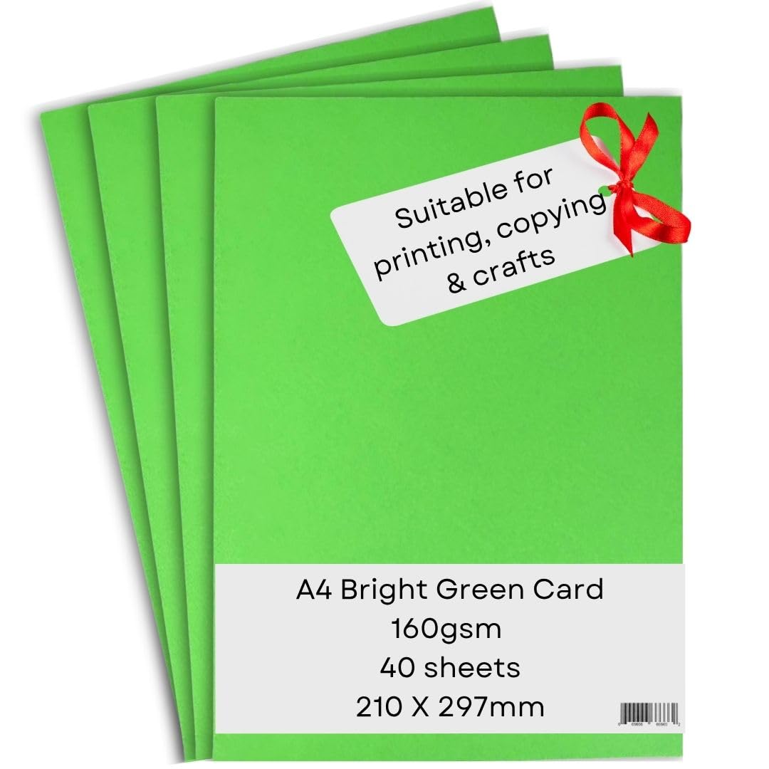 A4 Dark Green Card Paper Printer - 160gsm 40 Sheets - Coloured - Suitable for Craft, Printing, Copying, Photocopiers