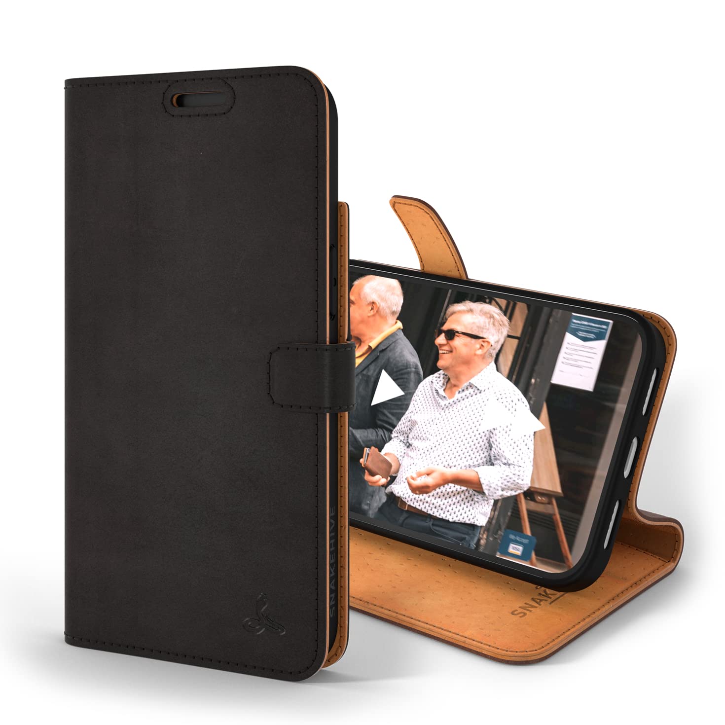 Snakehive Leather Wallet for iPhone 14 | Genuine Leather Wallet Phone Case with Card Holder | Flip Folio Case/Cover with Stand | Compatible with iPhone 14 | (Black)
