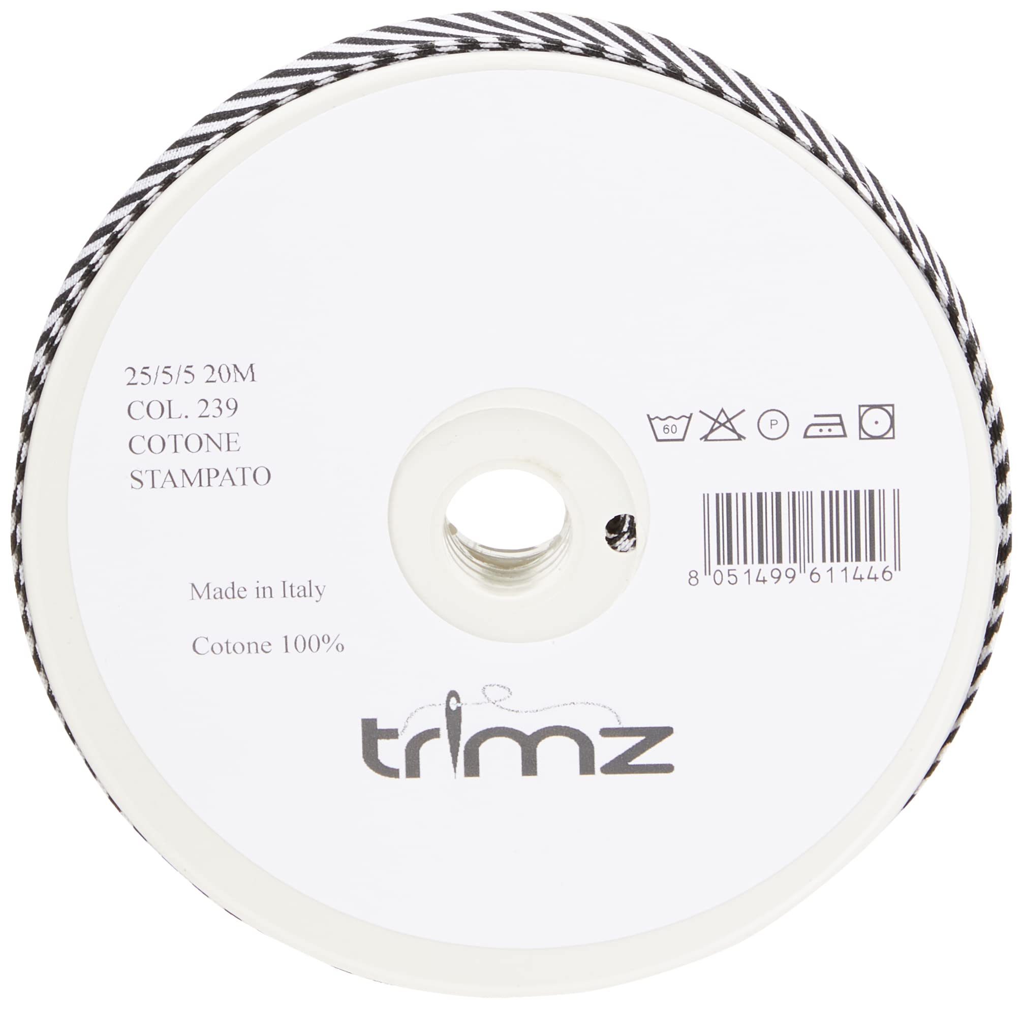 Inastri 25/5/ 5 mm Cotton Bias Binding in Black Striped White 239