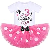 IDOPIP 3rd Birthday Girl Outfit Baby Shirt Polka Dots Tutu Skirt Ear Headband for 3 Year Old Princess Cake Smash Photo Prop