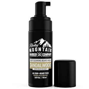 Foaming Sandalwood Beard Wash&ndash; Shampoo And Condition Your Beard With Real Essential Oils, Vitamin B5 & Dead Sea Salt &ndash; Paraben, SLS, DEA & Silicone-Free -5oz