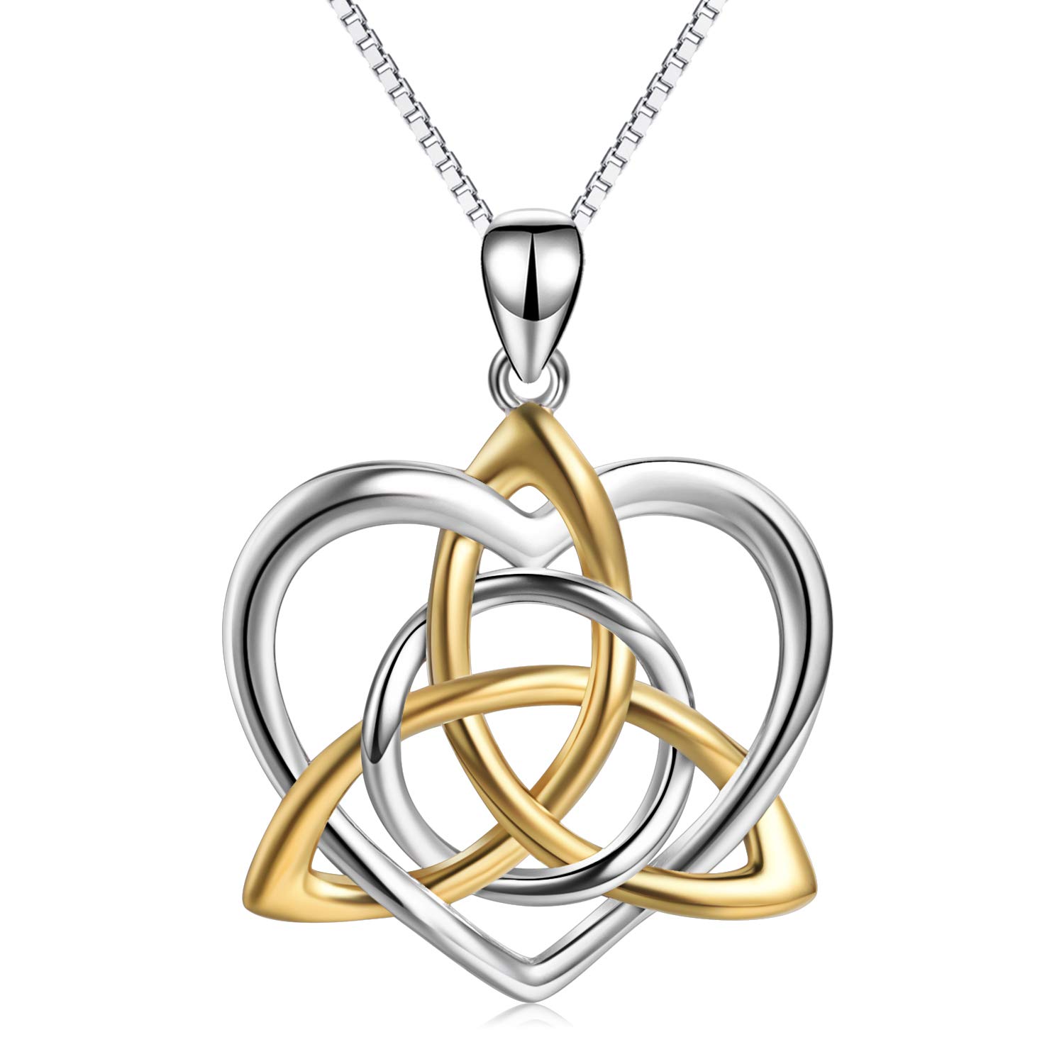 YAFEINI Celtic Knot Necklace 925 Sterling Silver 14K Gold-Tone Vintage Triquetra Irish Celtic Knot Jewellery Love Heart Necklace for Women Girls — image 1