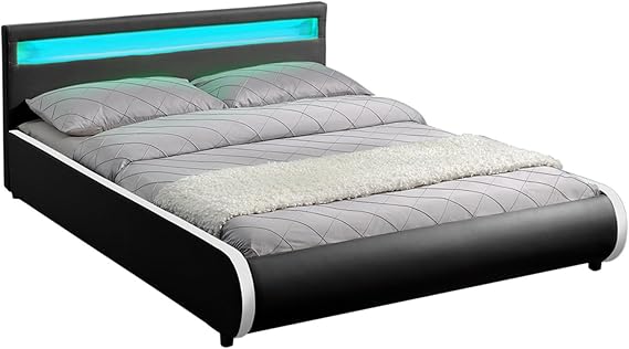 Juskys Polsterbett Sevilla 140 200 Cm Bettgestell Mit Lattenrost Led Beleuchtung Kunstleder Schwarz Bett Jugendbett Matereekerina