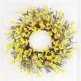 Collections Etc Spring Forsythia Floral Twig Door Wreath - Seasonal Door Accent for Any Room, Yellow