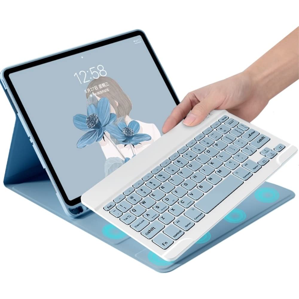 YEEHi Color Keyboard Case for iPad 6th/5th Generation 9.7", Air ＆ Air 2, iPad Pro 9.7 inch Case with Cute Magnetic Detachable Bluetooth Keyboard Cover (Mist Blue)