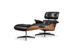 Tranqu Chaise Lounge Chair with Ottoman Top Grain Leather Swivel Wood Base Support Premium Grade Lounge Chair Mid Century Chaise Lounge Chairs for Livingroom - Walnut