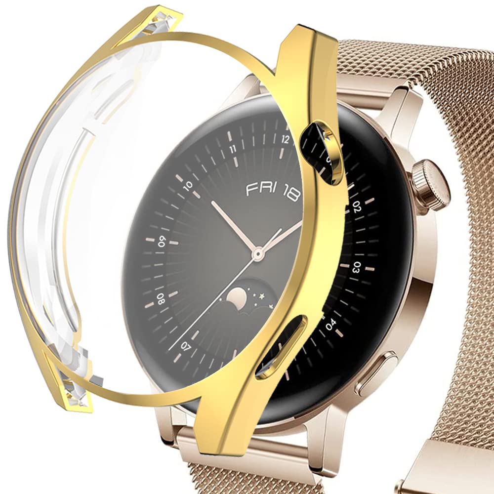 Miimall Case for Huawei Watch GT 3 42mm/46mm, Ultra-thin HD Soft TPU Screen Protector Bumper Protective Shell Shockproof All-Around Protective Case Cover for Huawei Watch GT3-Gold