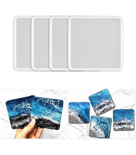 Voyyphixa Square Resin Coaster Molds Cute Bubble Crystal Geode Silicone Molds For Epoxy Resin Coaster Molds For Resin Casting For Making DIY Art Crafts Cups Mats Home Decoration (coaster Resin Mold