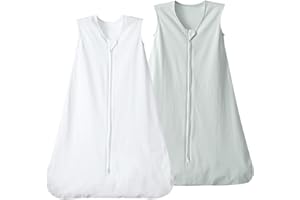 david's kids 100% Organic Cotton Baby Sleep Sack 6-12 Months, Soft Baby Wearable Blankets with 2-Way Zipper, 2 Pack Comfy Sleeping Bags for Infant Newborn Boys Girls Neutral, Medium Size, White & Grey