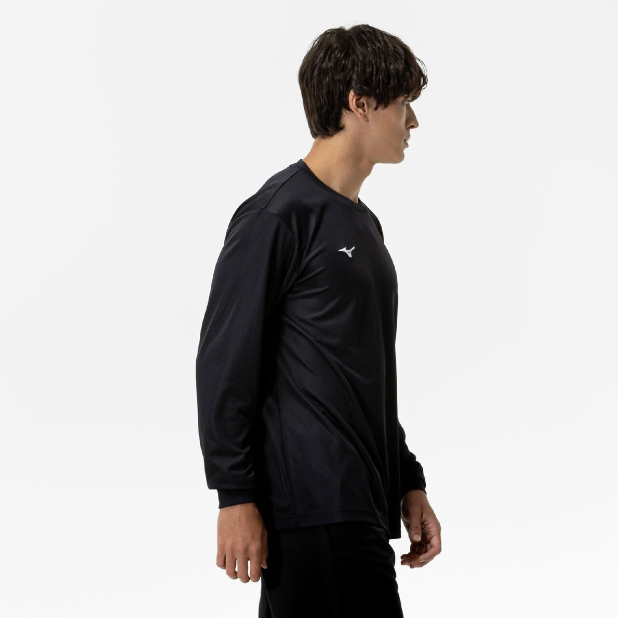 Mizuno 32MAC195 Training Wear, Long Sleeve T-Shirt, Navi Dry, U-Neck, Sweat Absorbent, Quick Drying, Inner Underwear, (Amazon Limited Model Available), multicolor (black / white), L