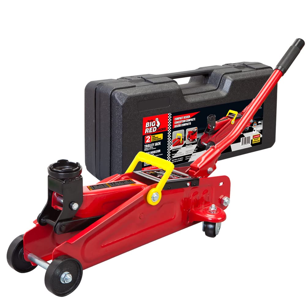BIG RED TAM820014S Torin Hydraulic Trolley Service/Floor Jack with Blow Mold Carrying Storage Case, 1.5 Ton (3,000 lb) Capacity, Red Image