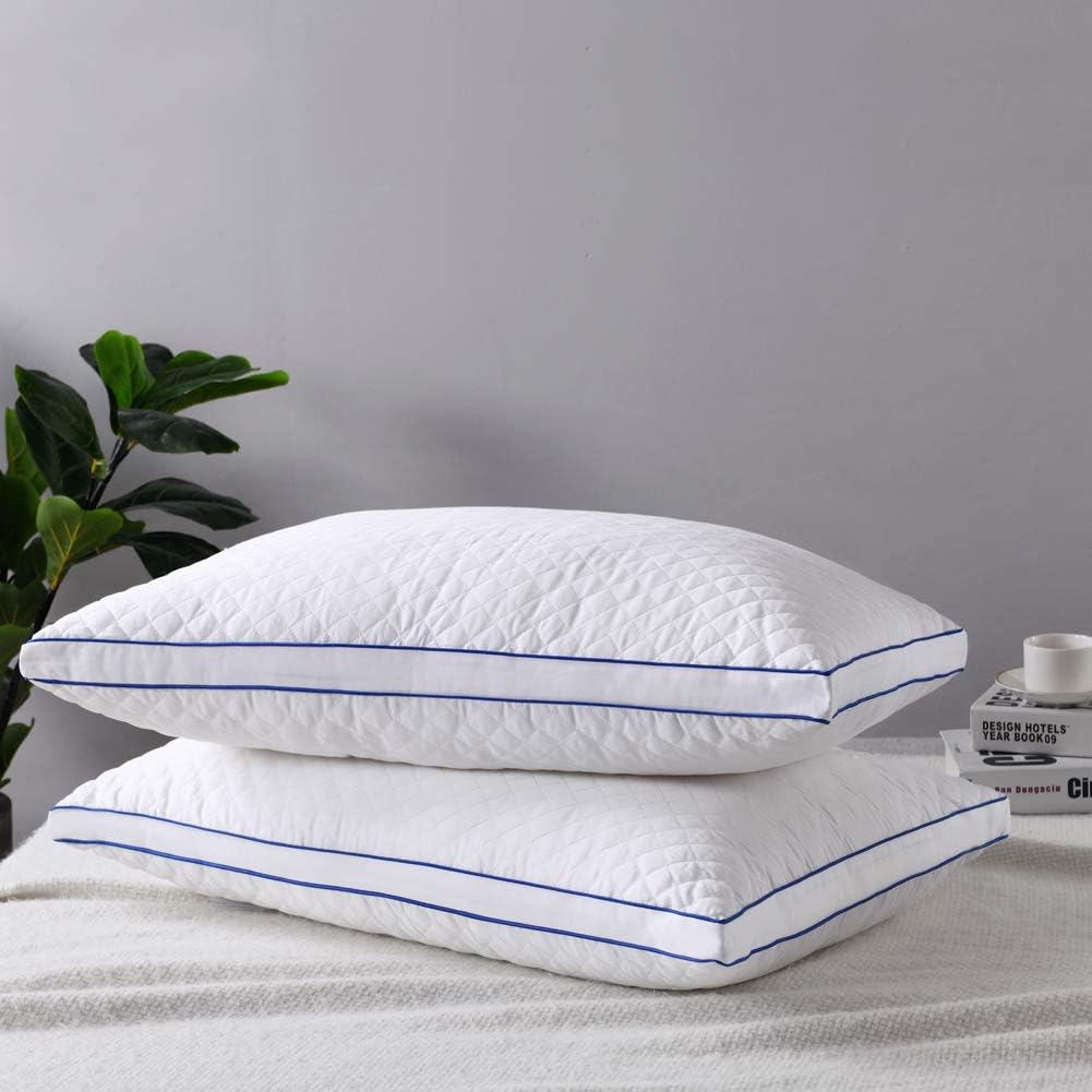 Quilted Cotton Sateen Pillow-Hypo Allergenic and Easy Care Bed Pillows for Sleeping 2 Pack Queen Cotton and Down Padded Adjustable Zip Pillow(Queen 20 x 30 Inch)