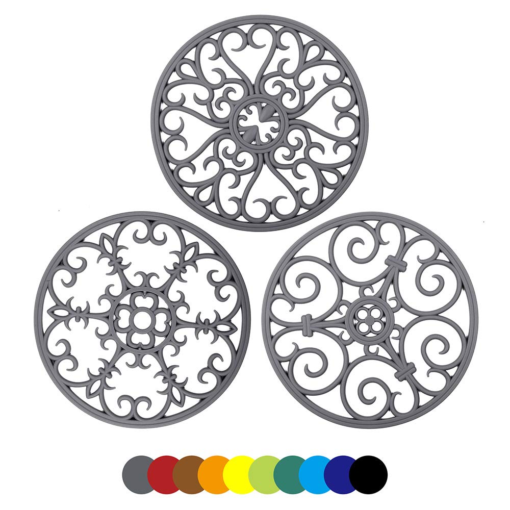 IYYI Silicone Round Pot Holder Set of 3 - Heat Resistant, Non-Slip, Food-Grade, Multi-Use Hot Pads for Dishes, Countertops, Tables - Gray